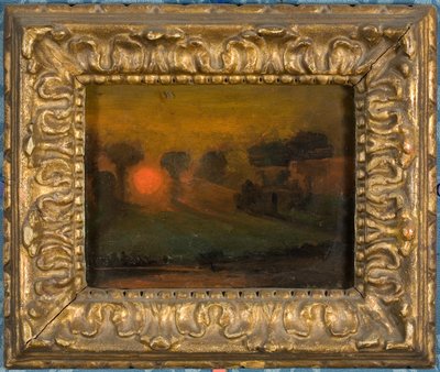 Auringonlasku puiden läpi, n. 1855 (öljy kortille) tekijältä Francis Danby