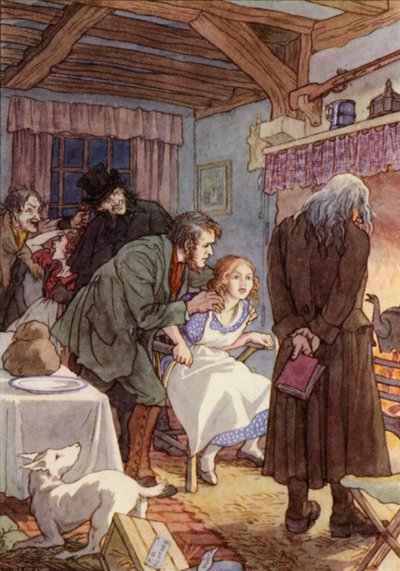 Charles Dickensin The Cricket on the Hearth -teoksen kuvitus (värilitografia). tekijältä Francis Donkin Bedford