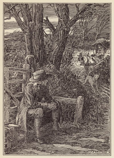 Charles Dickensin The Cricket on the Hearth -teoksen kuvitus (värilitografia). tekijältä Francis Donkin Bedford