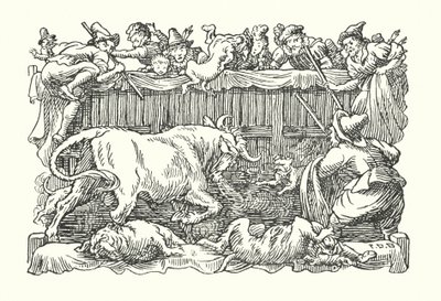 Merrie England: Bull baiting (litografia) tekijältä Francis Donkin Bedford