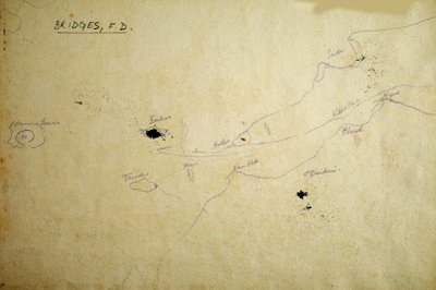 Kartta (tussi ja muste paperille) tekijältä Francis Doveton Bridges