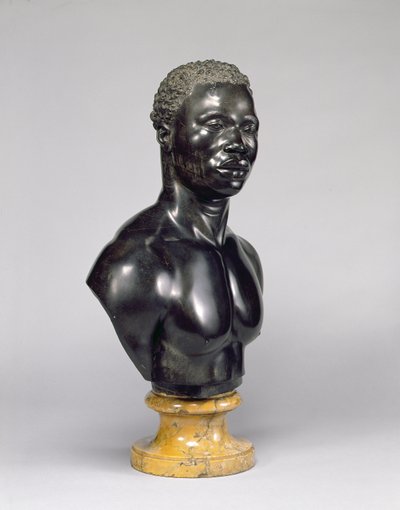 Miehen rintakuva, n. 1758 (musta kalkkikivi ja keltainen marmori) (katso myös 281574) tekijältä Francis Harwood