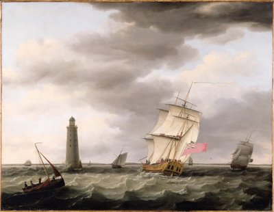 Sodan mies ohittamassa Eddystonen majakan, n. 1773 tekijältä Francis Holman