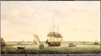 Fregatti "Yllätys" ankkurissa Great Yarmouthin edustalla, Norfolk, n. 1775 tekijältä Francis Holman