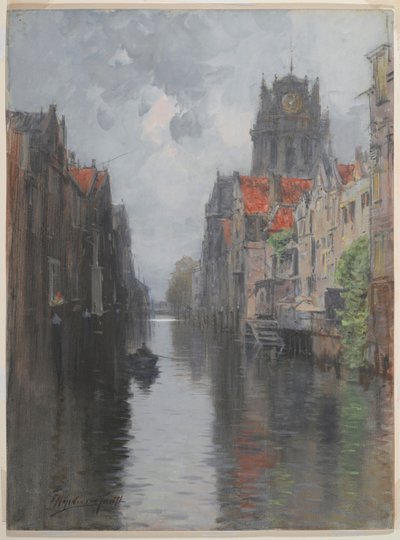 Behind the Groote Kirk, Dordrecht, n. 1880-luku (wc hiilellä kartongilla) tekijältä Francis Hopkinson Smith