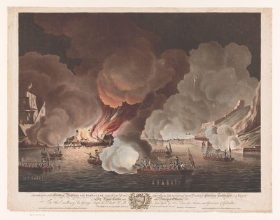 Laivojen tuhoaminen Gibraltarin edustalla, 14. syyskuuta 1782 Kelluvien akkujen tuhoaminen ennen Gibraltaria, 14. syyskuuta 1782 (...) (otsikko esineessä) tekijältä Francis Jukes