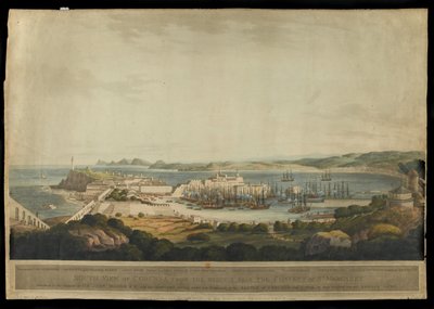 Etelänäkymä Korunnasta lähellä Pyhän Margaretin luostaria, H. Merken kaiverrus, julkaistu vuonna 1809 (värillinen akvatinta) tekijältä Francis Lee