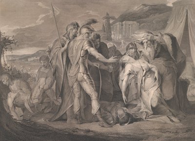 Kuningas Lear itkee Cordelia Shakespearen ruumista, Kuningas Lear, näytös 5, kohtaus..., 1. elokuuta 1792. tekijältä Francis Legat