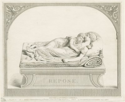 Lichfield Cathedral - "Nukkuvat lapset": kaiverrus ja [c 1823] (painettu) tekijältä Francis Legatt Chantrey