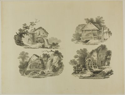 Mill Wheels lähellä Abergelea, Denbigh, Whitby, Richmond tekijältä Francis Nicholson
