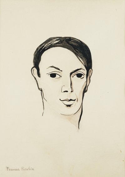 Pablo Picasson muotokuva; Portrait de Pablo Picasso, noin 1902-1905 (akvarelli, sivellin, musta muste ja lyijykynä paperille). tekijältä Francis Picabia