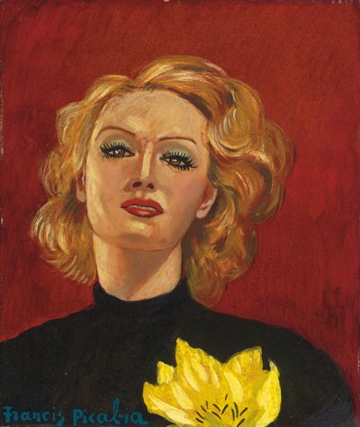 Nainen keltaisen kukan kanssa, n. 1941-2 (öljy kartongille). tekijältä Francis Picabia