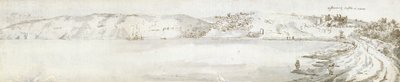 Oystermouthin linna, noin 1678 (vesiväri ja ruskea muste paperille). tekijältä Francis Place