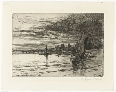 Silta Thamesin yli Battersean silta tekijältä Francis Seymour Haden (Sir) (signed by artist)