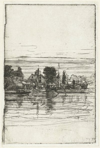 Kylä veden päällä Thamesin puoli tekijältä Francis Seymour Haden (Sir) (signed by artist)