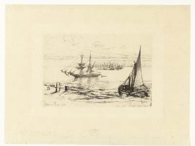 Laiva ankkurissa Prikki ankkurissa tekijältä Francis Seymour Haden (Sir) (signed by artist)
