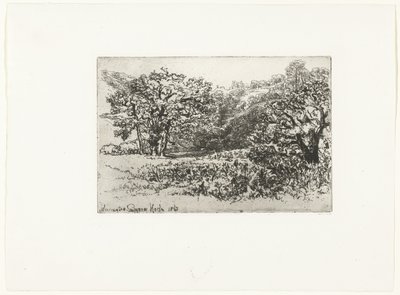 Maisema eläinlauman kanssa Lauma Werington (otsikko esineessä) tekijältä Francis Seymour Haden (Sir) (signed by artist)