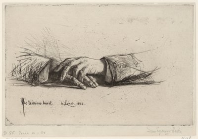 Rustende handen kädet ristissä etsaustutkimukset (sarjan nimi) tekijältä Francis Seymour Haden (Sir)