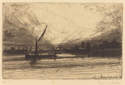 Auringonlasku Thamesilla tekijältä Francis Seymour Haden