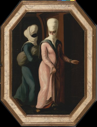 Turkkilainen nainen, joka menee orjansa kanssa kylpyyn, noin 1760 tekijältä Francis Smith