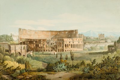 Colosseum Caelian Hillsiltä, 1799 (kynä, muste ja wc paperilla) tekijältä Francis Towne