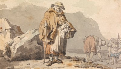 Vanha kalastaja ja kaksi naista kaivamassa syöttiä tekijältä Francis Wheatley