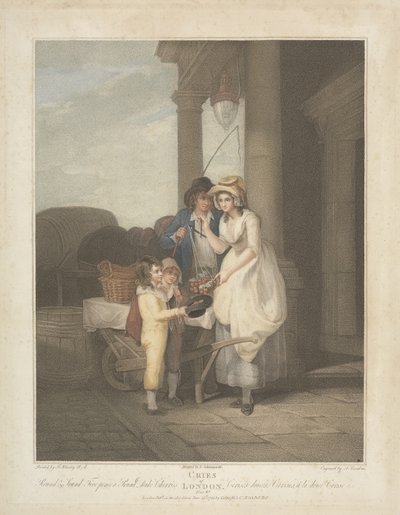 Cries of London: Round and Sound, Five Pence a Pound, Duke Cherries, kaiverrus Anthony Cardon (1772-1813) 1795 tekijältä Francis after Wheatley