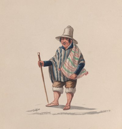 Perulainen mies, ryhmästä piirustuksia, jotka kuvaavat perulaista pukua, n. 1848. tekijältä Francisco