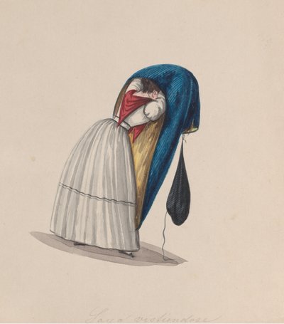 Nainen joutumassa sanojaan takaa katsottuna piirustusryhmästä, joka kuvaa..., n. 1848. tekijältä Francisco