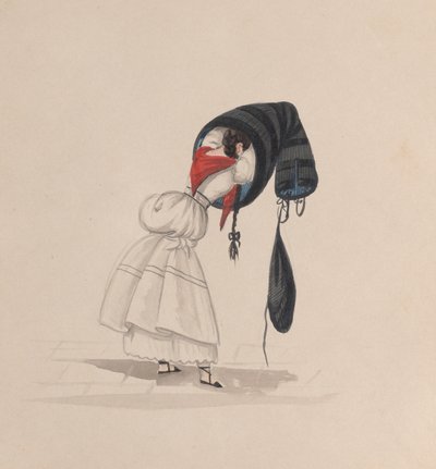 Nainen pukee sanojaan takaa katsottuna piirustusryhmästä, joka kuvaa..., n. 1848. tekijältä Francisco