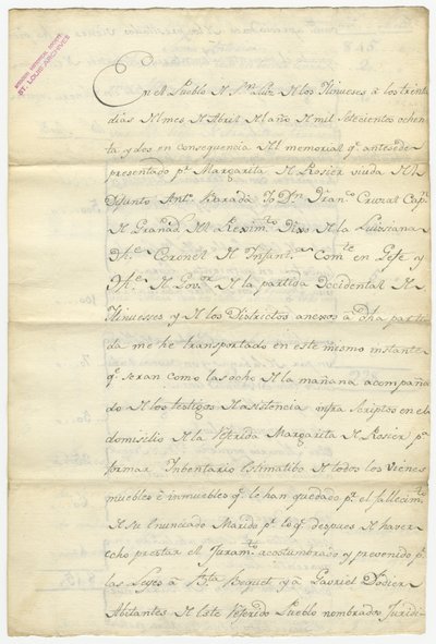 Antoine Baradan luettelo allekirjoitettu Fran. Cruzat, Josef Bexmes, Dodier, Becquet ja muut, huhtikuu 1782 tekijältä Francisco Cruzat
