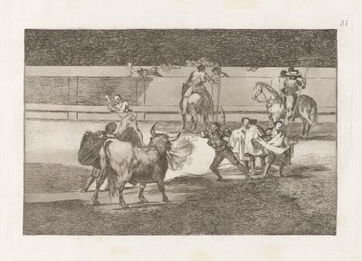 Banderillas de Fuego (Banderillat sähinkäisten kanssa), levy 31 Bullfightingista tekijältä Francisco de Goya