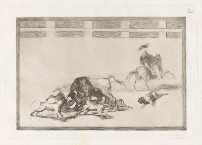 Echan perros al toro (They Loose Dogs on the Bull), levy 25 La tauromaquiasta tekijältä Francisco de Goya