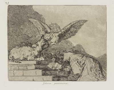 Gatesque pantomiimi. (Kissan pantomiimi.), pl. 73 sarjasta The Disasters of War tekijältä Francisco de Goya