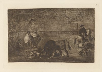 The Dogs Let Loose on the Bull, La tauromaquian levy C (kolmas painos) tekijältä Francisco de Goya