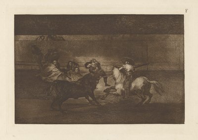 Pepe Illon kuolema (Pepe Illon kuolema, 3. sävellys), The Bull Maquian levy F (3. painos) tekijältä Francisco de Goya