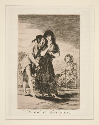 Ni asi la distingue (Vaikka hän ei voi tehdä häntä ulos), pl. 7 Los caprichosista tekijältä Francisco de Goya
