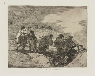 Ei saben el caminoa. (He eivät tiedä tietä.), pl. 70 sarjasta Los desastres de la guerra (Sodan katastrofit) tekijältä Francisco de Goya