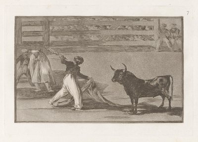 Harppuunien alkuperä? banderillat (harppuunien tai banderillojen alkuperä), levy 7 La tauromaquiasta tekijältä Francisco de Goya
