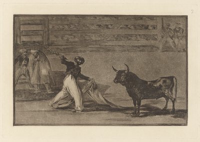 Harpuunien alkuperä? banderillat (harppuunien tai banderillojen alkuperä), levy 7 La tauromaquiasta tekijältä Francisco de Goya