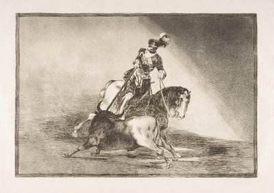 La Tauromaquian levy 10: Kaarle V keihäämässä härkää kehässä Valladolidissa, 1816. tekijältä Francisco de Goya