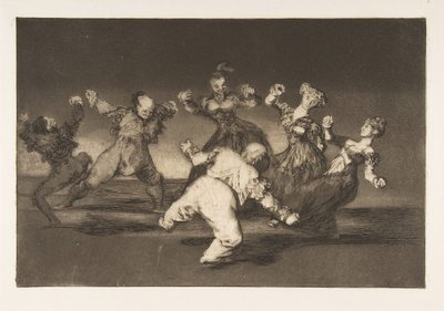 Levy 12 Disparatesista: Jos Marion tanssii, hänellä on..., n. 1816-23 julkaistu 1864. tekijältä Francisco de Goya