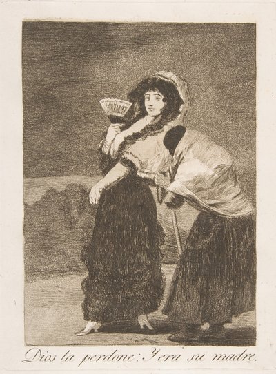 Levy 16 Los Caprichosista: Taivaan tähden: ja se oli hänen äitinsä Dios la Perdone: Y..., 1799. tekijältä Francisco de Goya