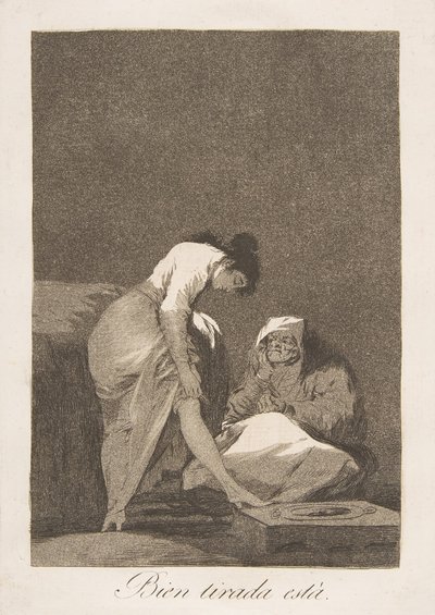 Levy 17 Los Caprichosista: Se on kauniisti venytetty Bien tirada está., 1799. tekijältä Francisco de Goya