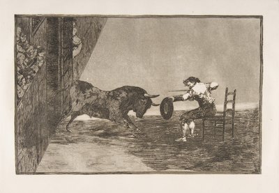 Tauromaquian levy 18: Martinchon uskallusta kehässä Saragossassa, 1816. tekijältä Francisco de Goya