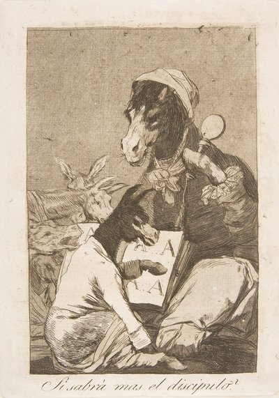 Levy 37 The Whimsista: Eikö oppilas tietäisi enemmän Jos opetuslapsi tietää enemmän, 1799. tekijältä Francisco de Goya