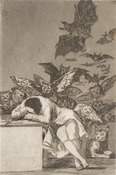 Levy 43 Los Caprichosista: Järjen uni tuottaa hirviöitä E..., 1799, julkaistu 1908-12. tekijältä Francisco de Goya