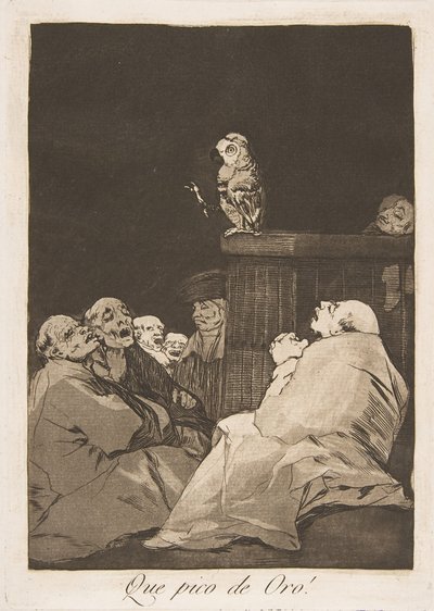 Lauta 53 Los Caprichosista: Mikä kultainen nokka! Que pico de Oro!, 1799. tekijältä Francisco de Goya