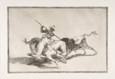 Tauromaquian levy 5: Henkinen mauri Gazul on ensimmäinen, joka keihää sonnin..., 1816. tekijältä Francisco de Goya