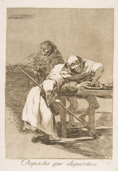 Levy 78 Los Caprichosista: Ole nopea, he heräävät Despacha, que dispiértan., 1799. tekijältä Francisco de Goya